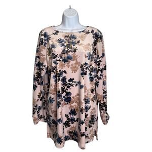 J Jill Pure Jill Pink Navy Blue Floral‎ Top Size M Cottagecore Dark Coastal Boho